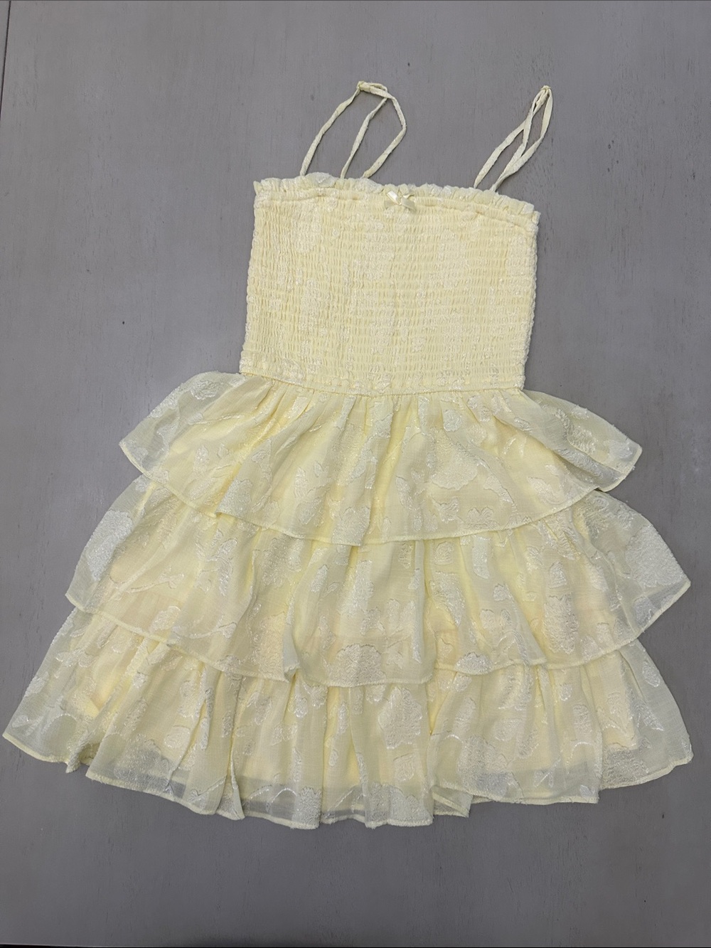 Altar'd State Pale Yellow Smocked Tiered Ruffle Mini Sundress -XS